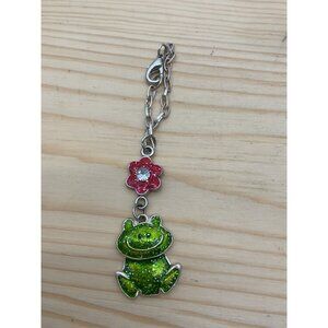 Frog & Flower Glitter Keychain With Green & Pink Charm